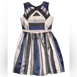 Iris & Ivy|Kids Girl's Navy Silver Dust Pink Striped Party Dress Size- 7Y